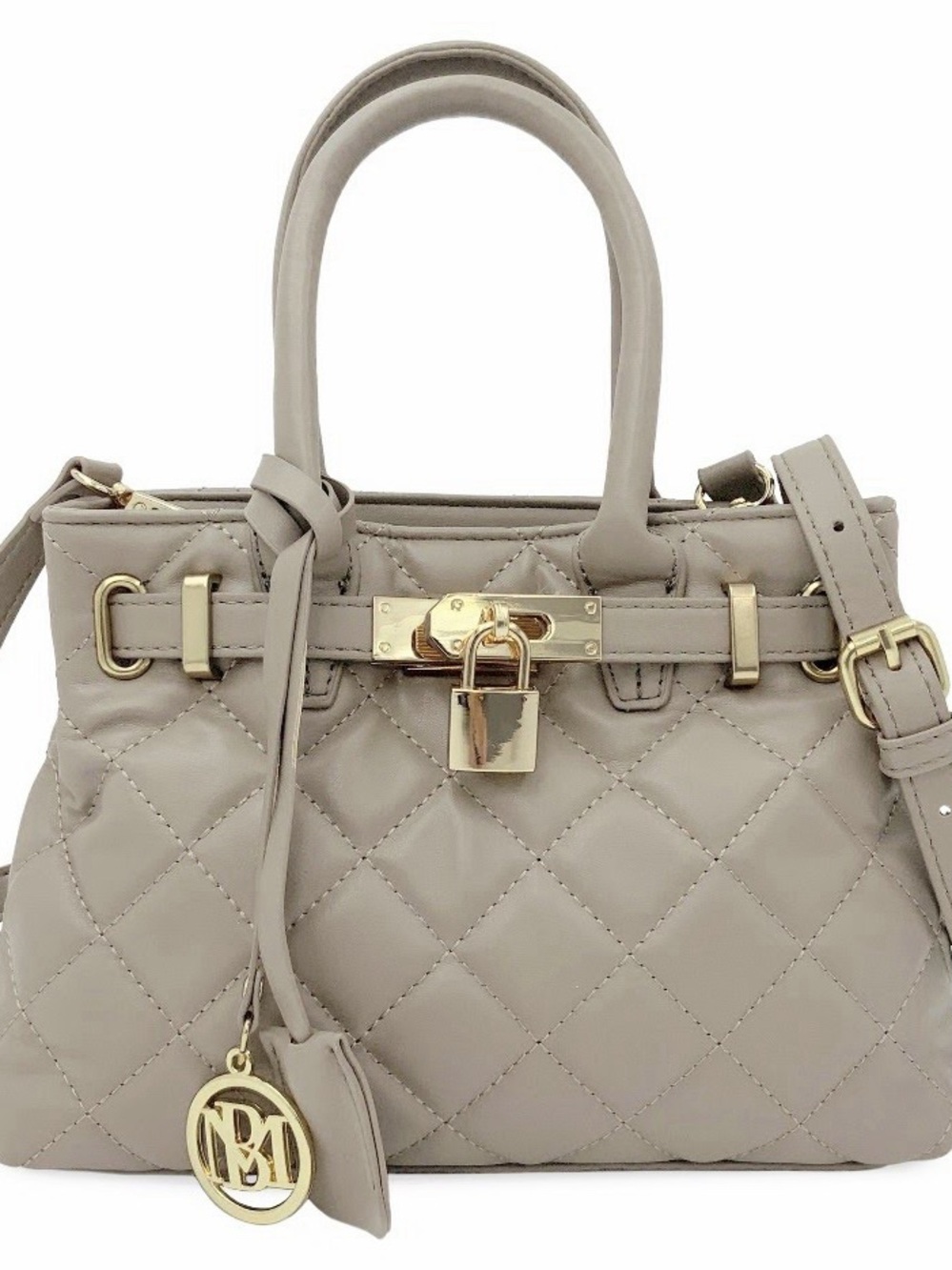 NWT Badgley Mischka Quilted Taupe Satchel with Gold Hardware